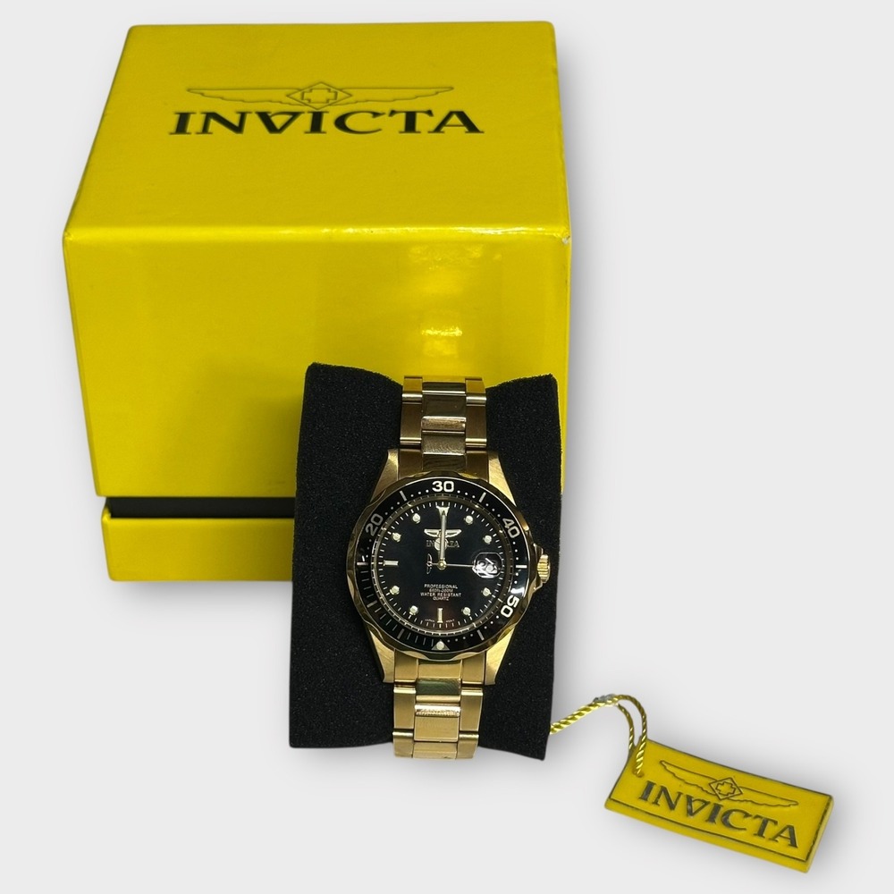 Invicta Watch Gold Tone Mens‎ 40mm Black Dial Date 200M Stainless 8936 Boxed - Picture 6 of 16